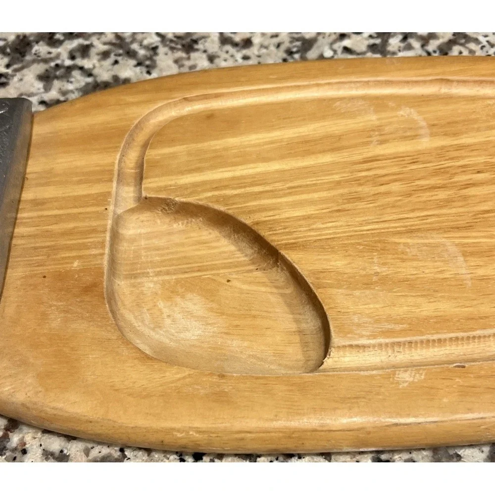 Vtg. Wood Metal Salmon Fish Tray Charcuterie Platter Board Made In Thailand